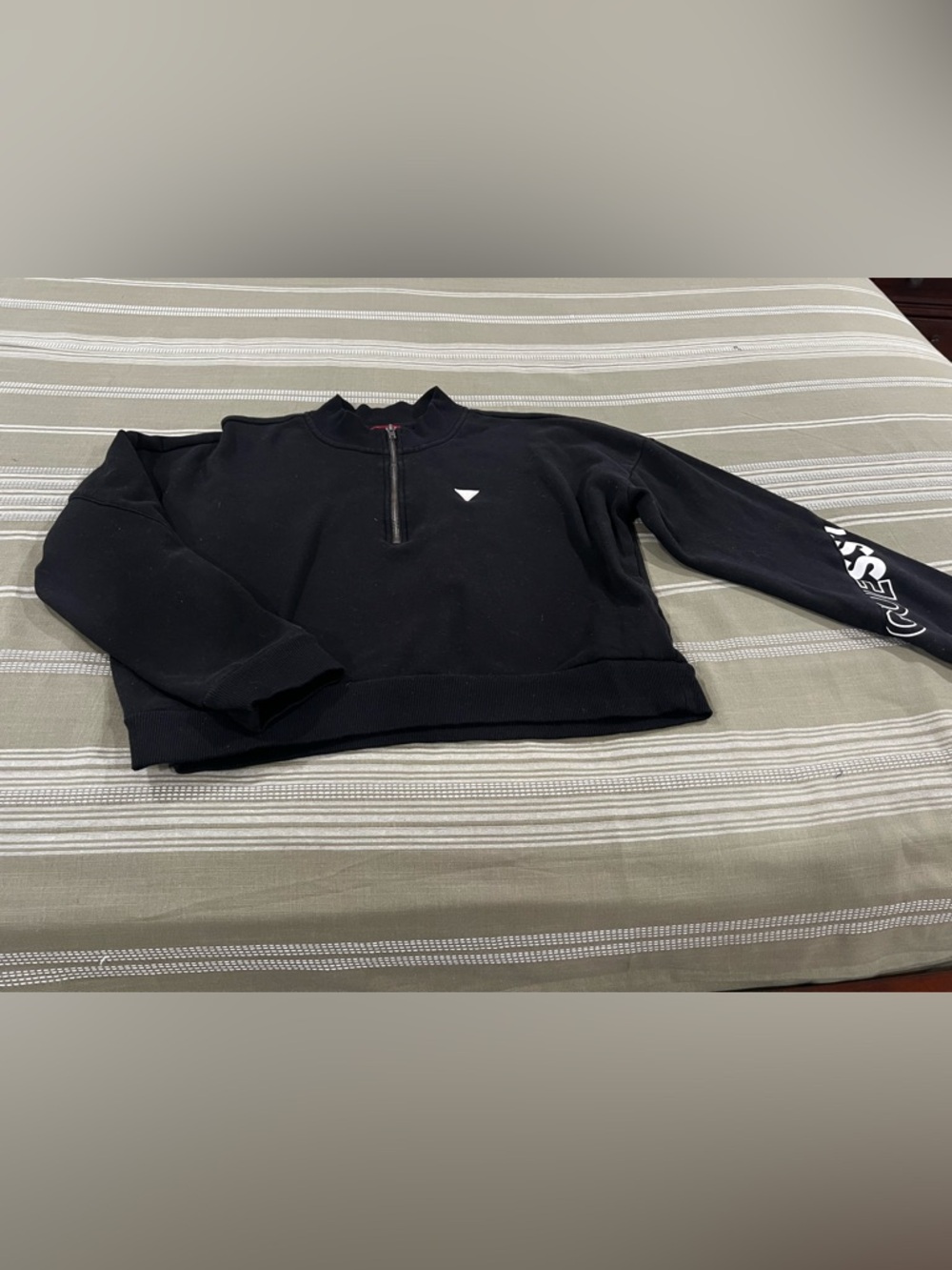 Guess Black Half-Zip Women's Sweater with Sleeve Logo